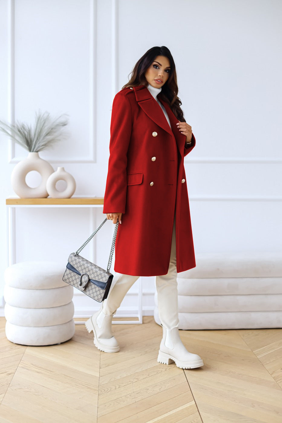 Women's Long Wool Blend Button Coat
