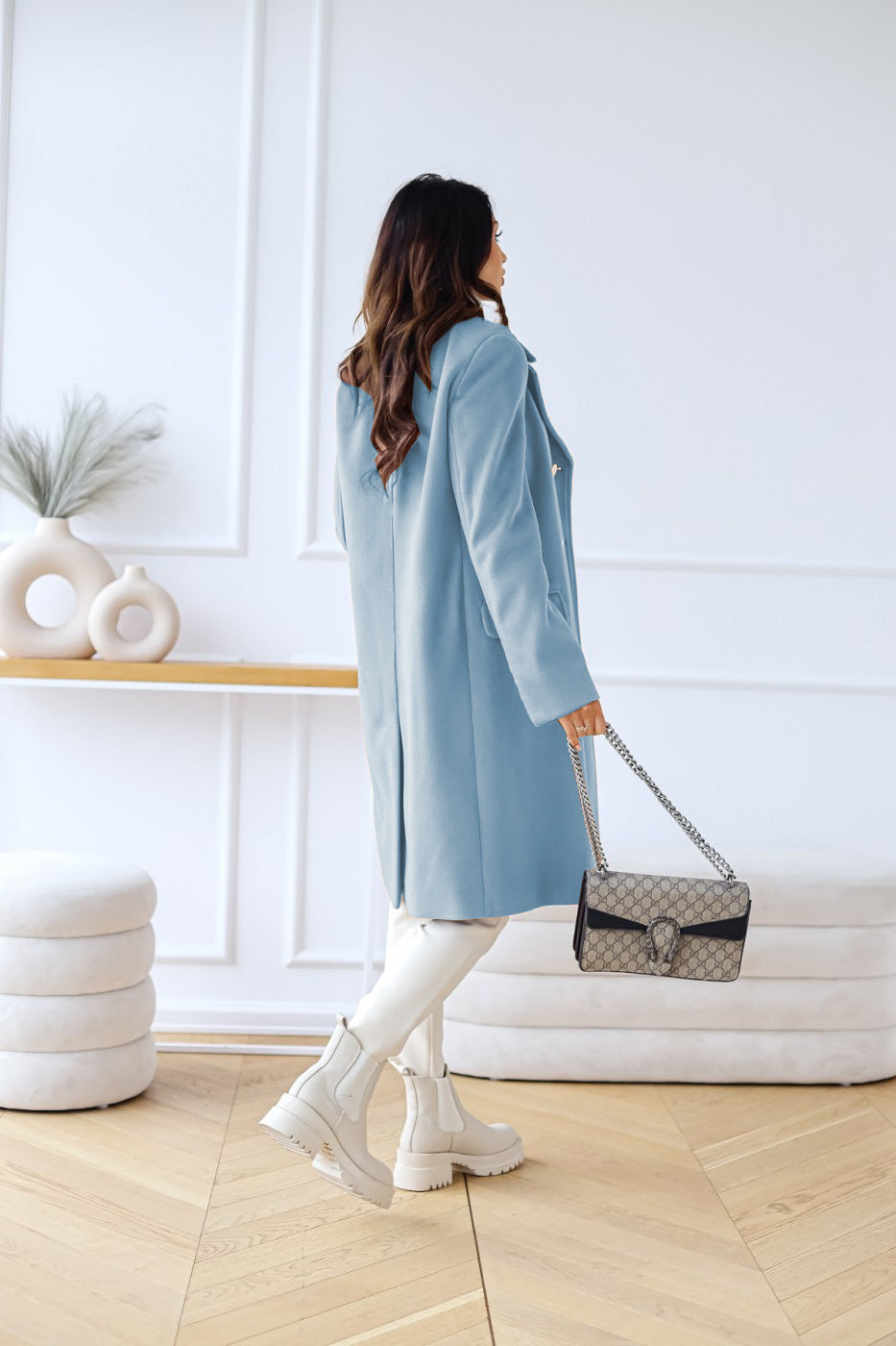Women's Long Wool Blend Button Coat