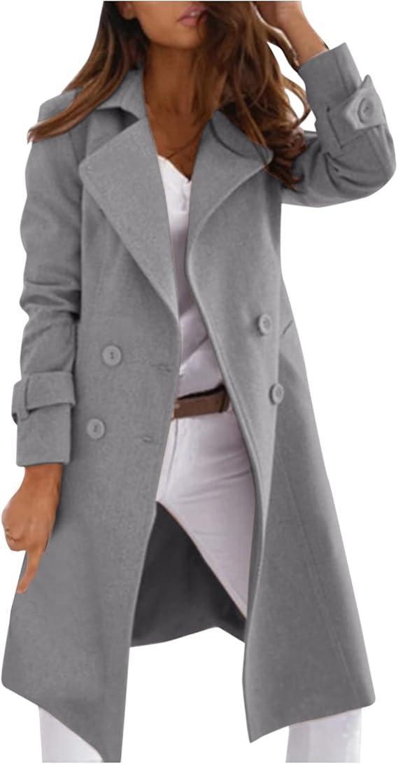 Women's Long Wool Coat with Button Front