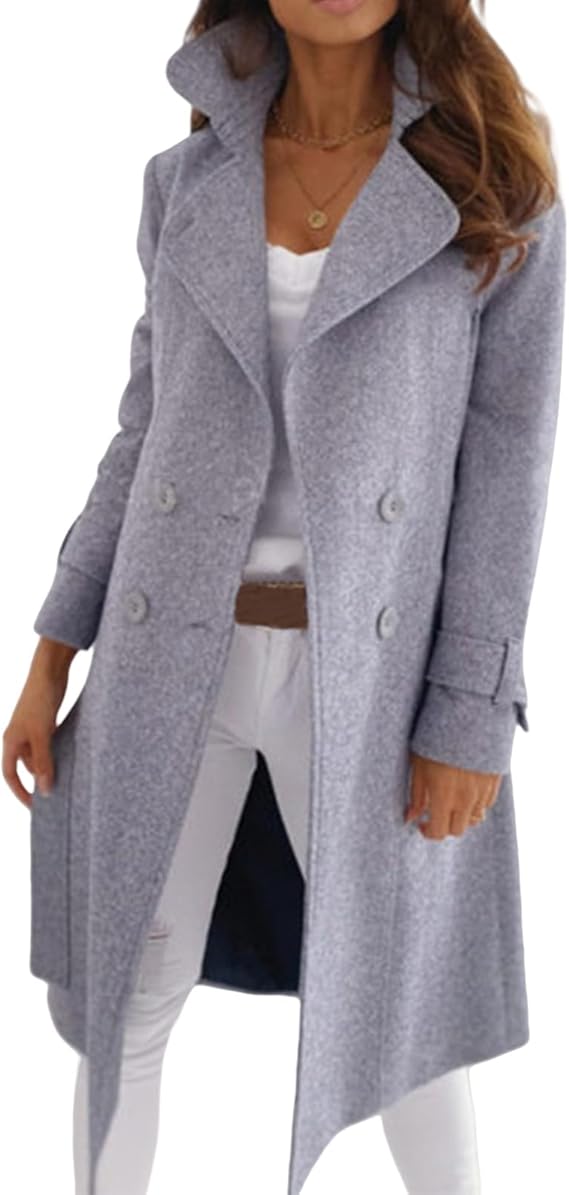 Women's Long Wool Coat with Button Front