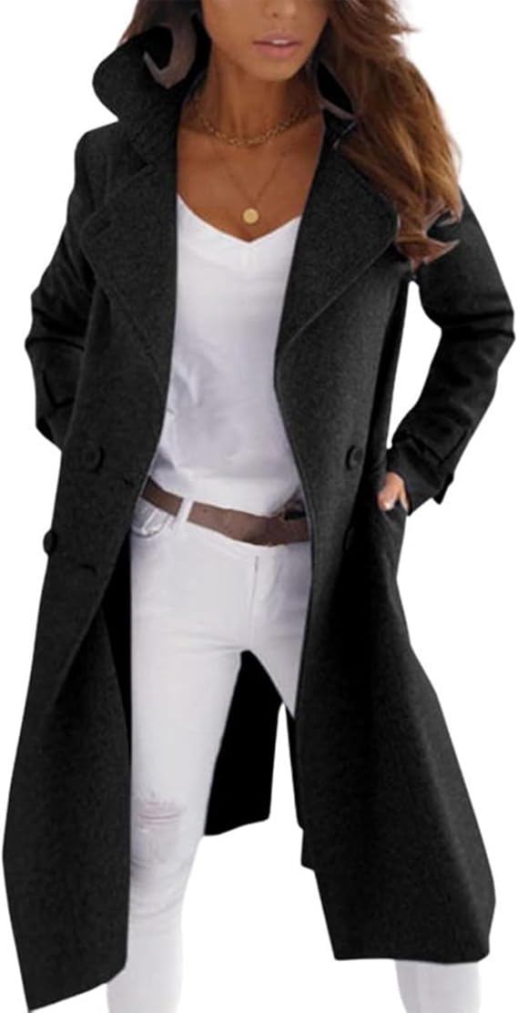 Women's Long Wool Coat with Button Front