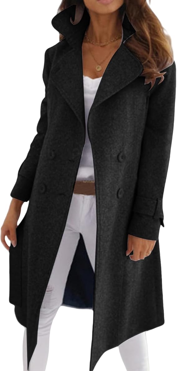 Women's Long Wool Coat with Button Front