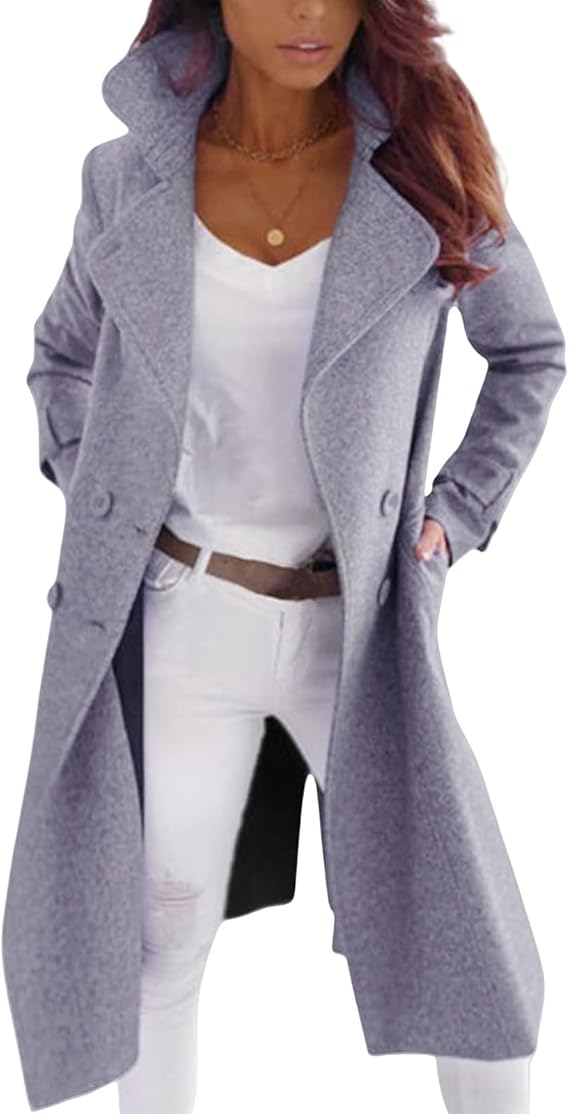 Women's Long Wool Coat with Button Front