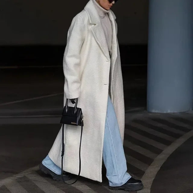Women's Straight-Cut Long Coat – Wool Look