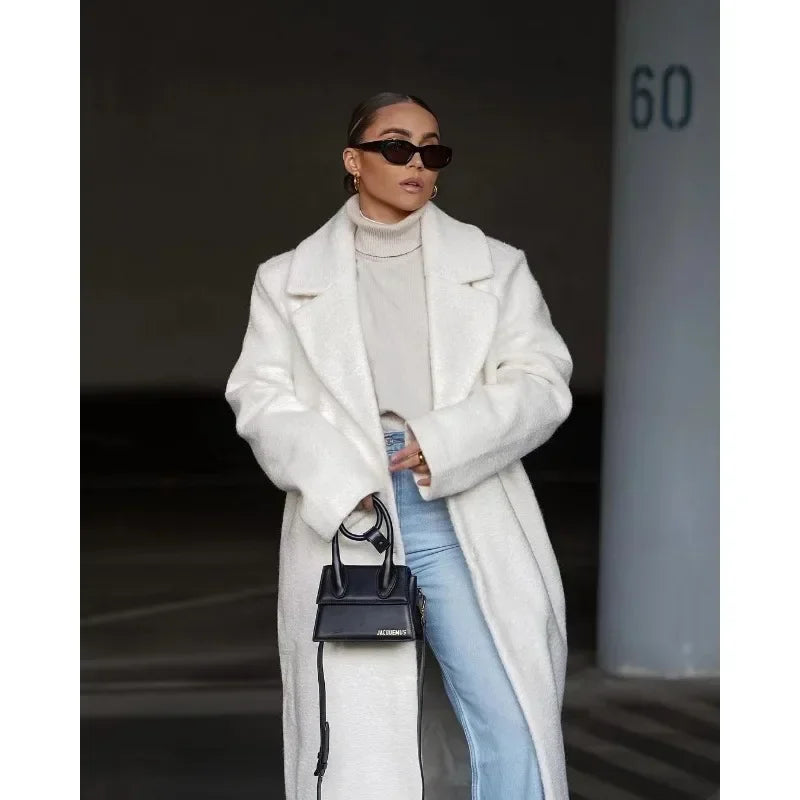 Women's Straight-Cut Long Coat – Wool Look