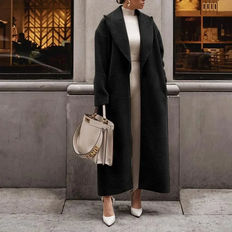 Women's Straight-Cut Long Coat – Wool Look