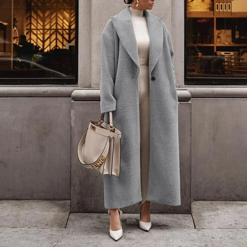 Women's Straight-Cut Long Coat – Wool Look