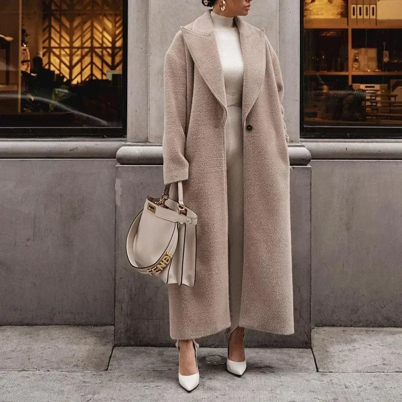 Women's Straight-Cut Long Coat – Wool Look