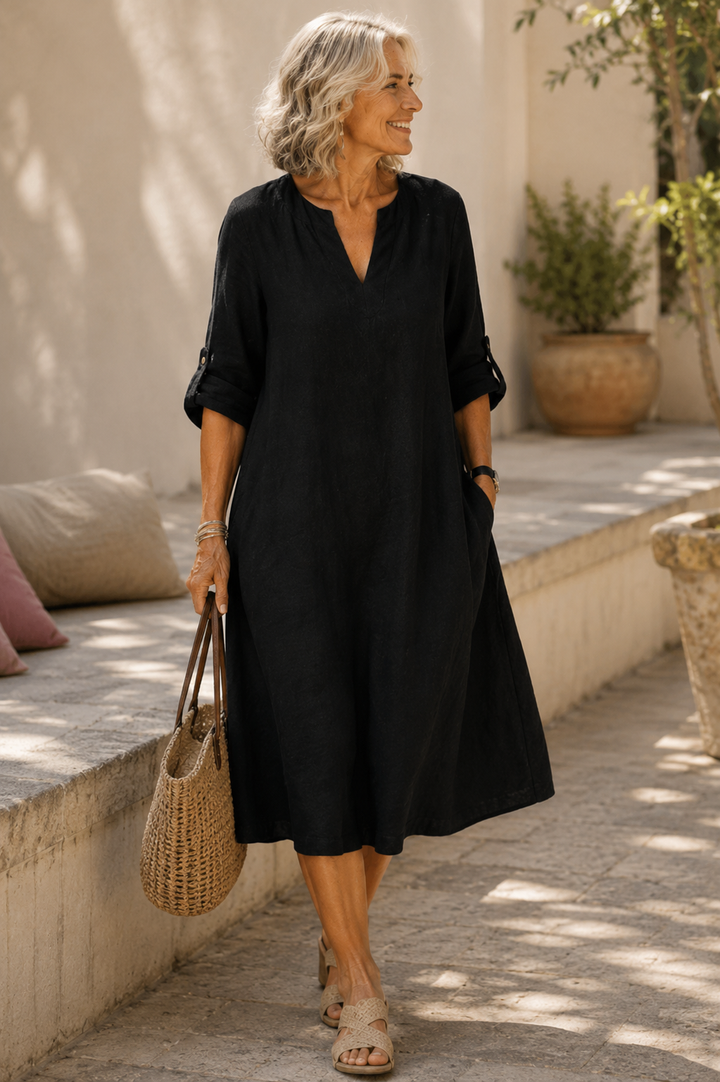 Straight Dress with Rolled-Up Sleeves Pauline