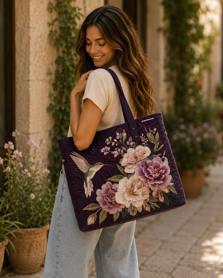 Artisan Quilted Bag - Featuring Hummingbirds and Orchids