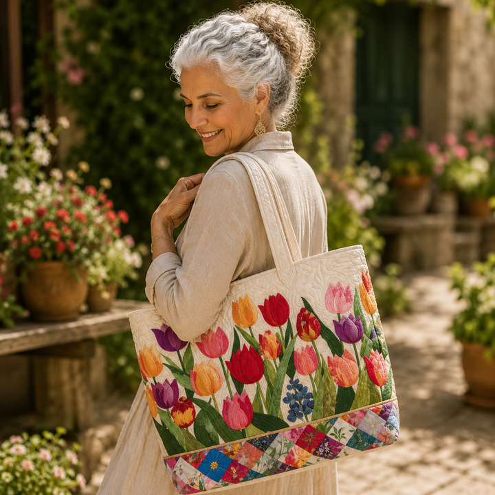 Tulip Garden Quilted Tote Bag