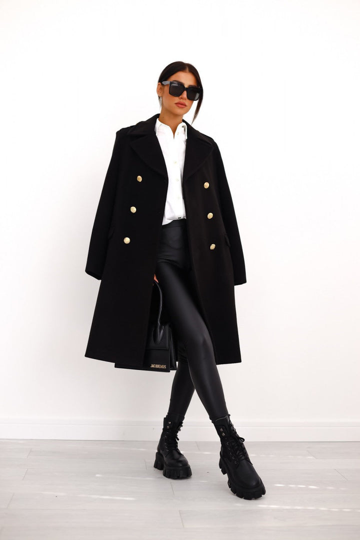 Women's Long Wool Blend Button Coat