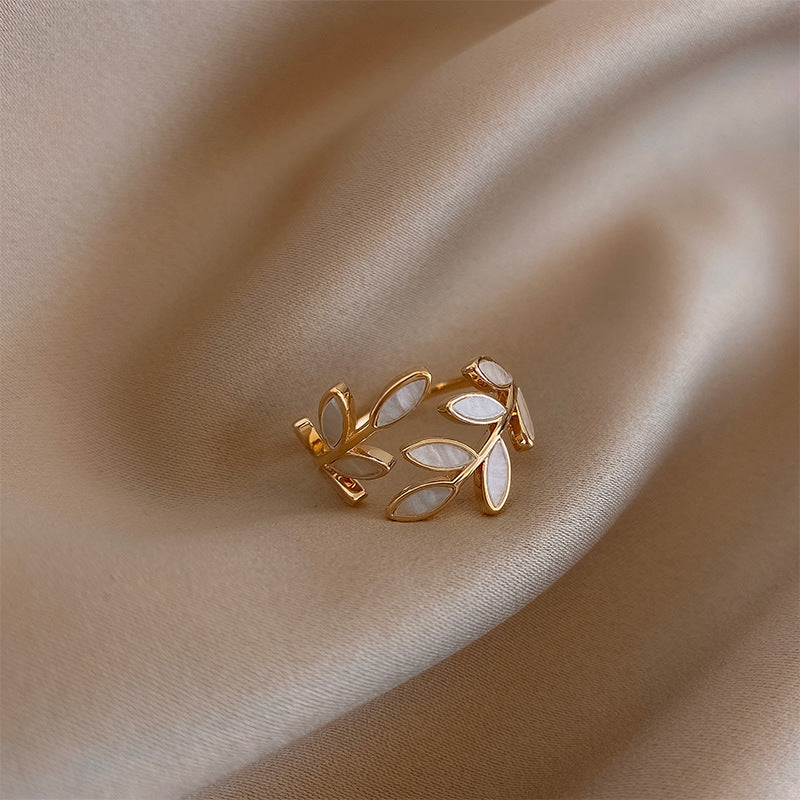Leaf & Opal Adjustable Ring