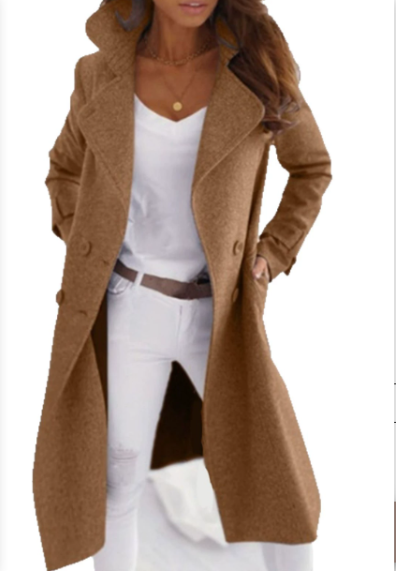 Women's Long Wool Coat with Button Front