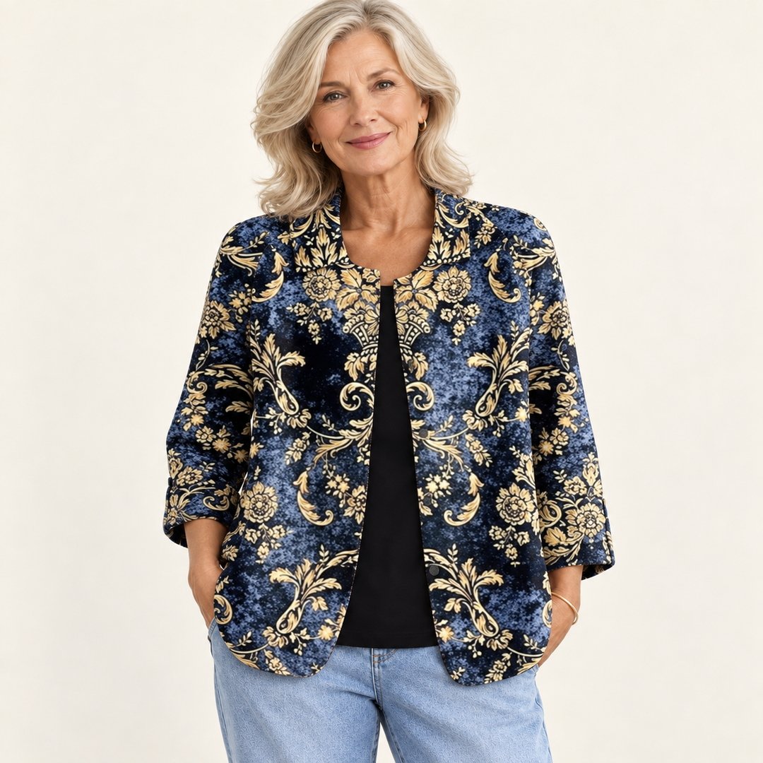 Adelaide Indigo Gold Blouse front view