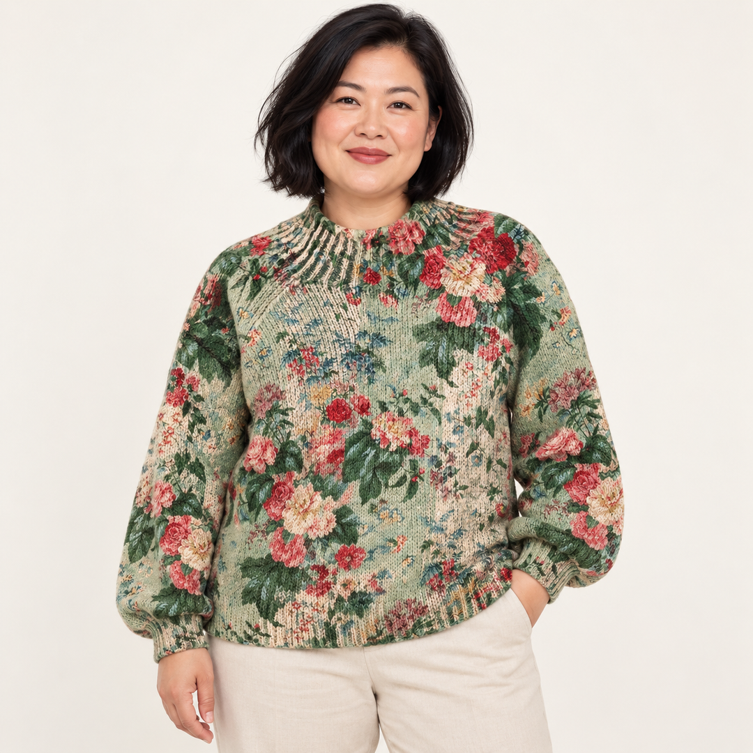 Angela artistic knit jumper on a mature model