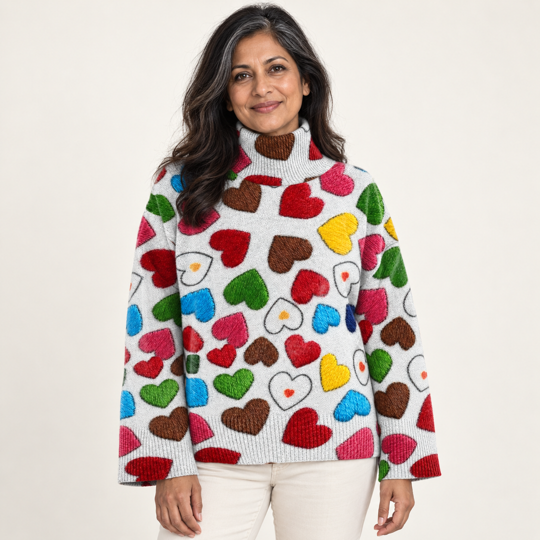 Aurora artistic knit jumper on a mature model