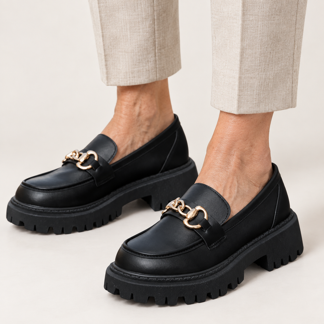 Beatrice Matte Black loafers worn, close product view
