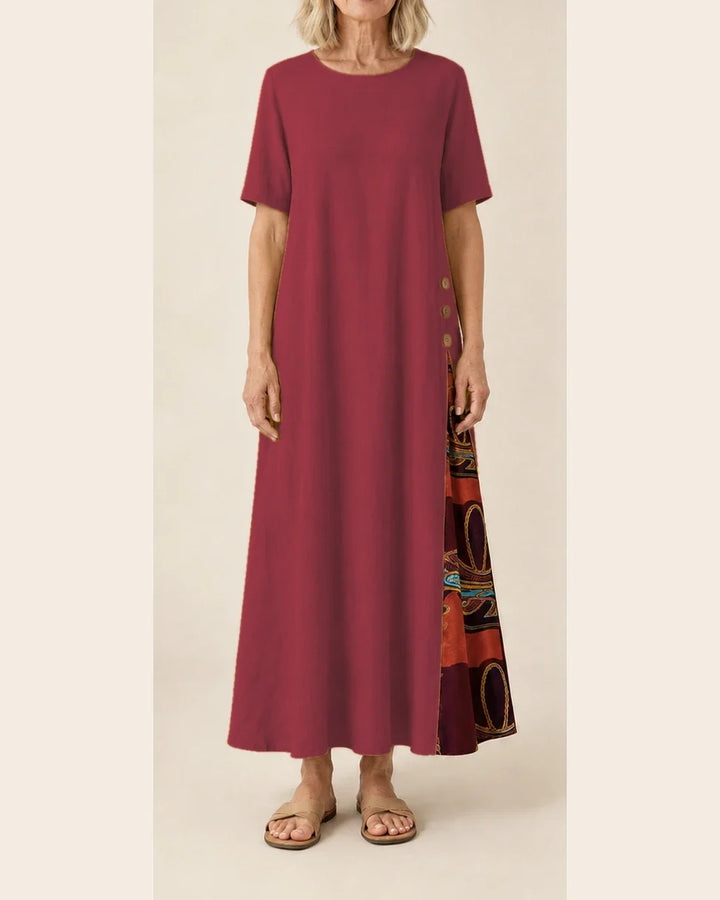 Maurene – Bordeaux | Casual Long Dress with Linen Effect
