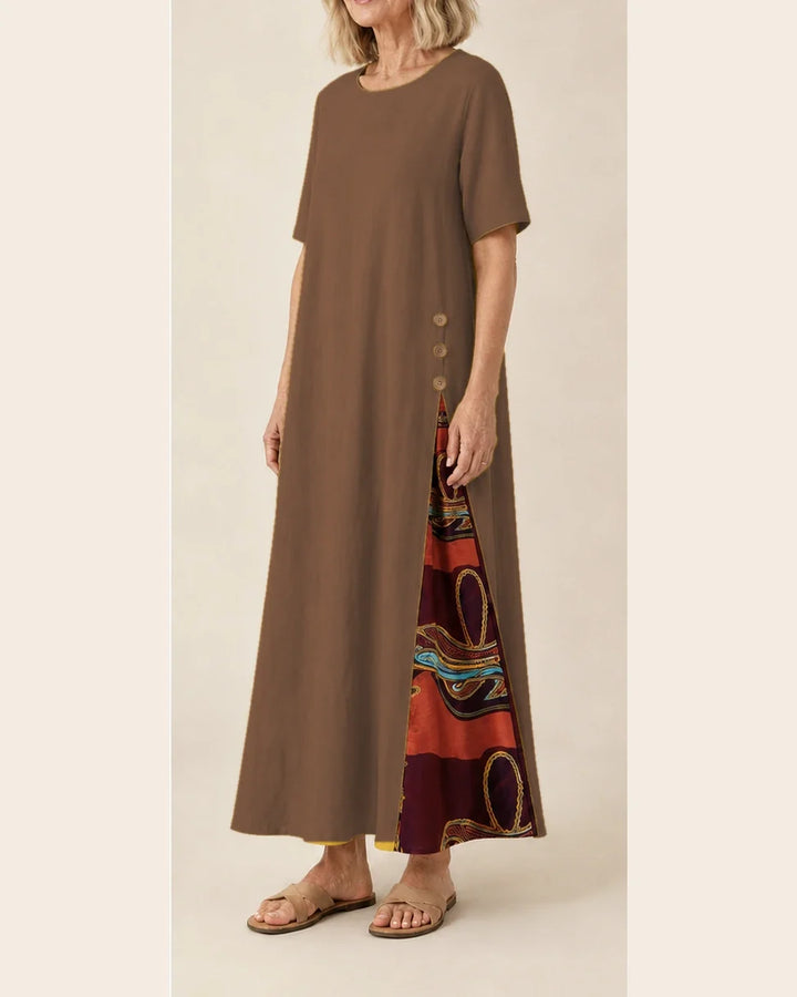 Maurene – Brown | Casual Long Dress with Linen Effect