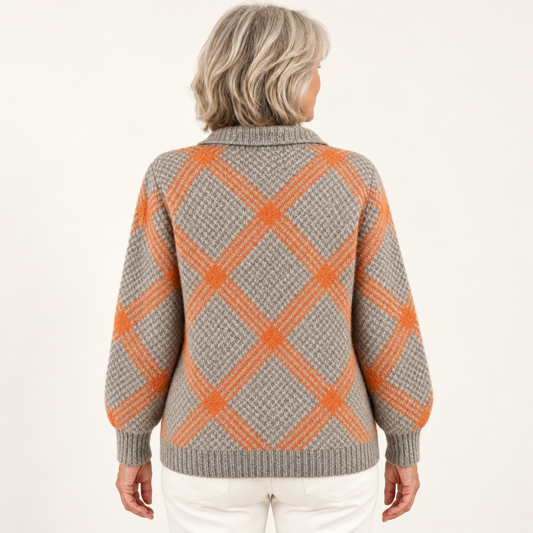 CHRISTELLE checked blouse — inferred back view on mature model