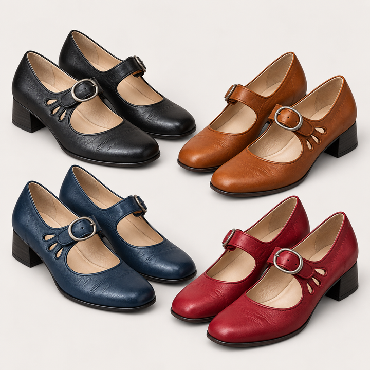 Clara low-cut Mary Jane shoes isolated in four colours
