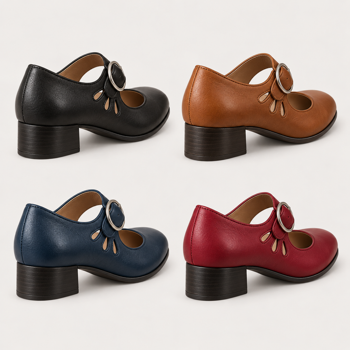Clara low-cut Mary Jane shoes rear view in four colours