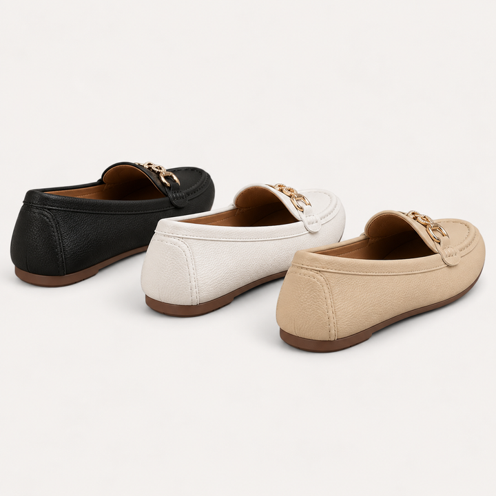 Clara timeless loafers rear view in Black White and Khaki