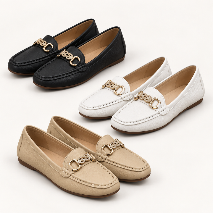 Clara timeless loafers isolated in Black White and Khaki