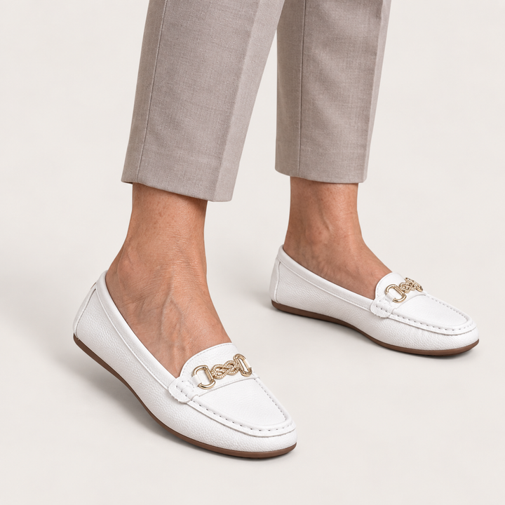 Clara timeless loafers in White worn close-up
