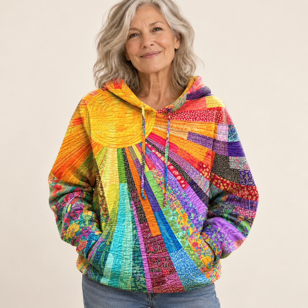 Dawnella Bohemian Patchwork Hoodie front view