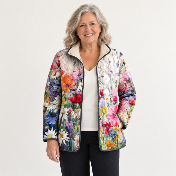 Harriet Wildflower Quilted Jacket on a mature model