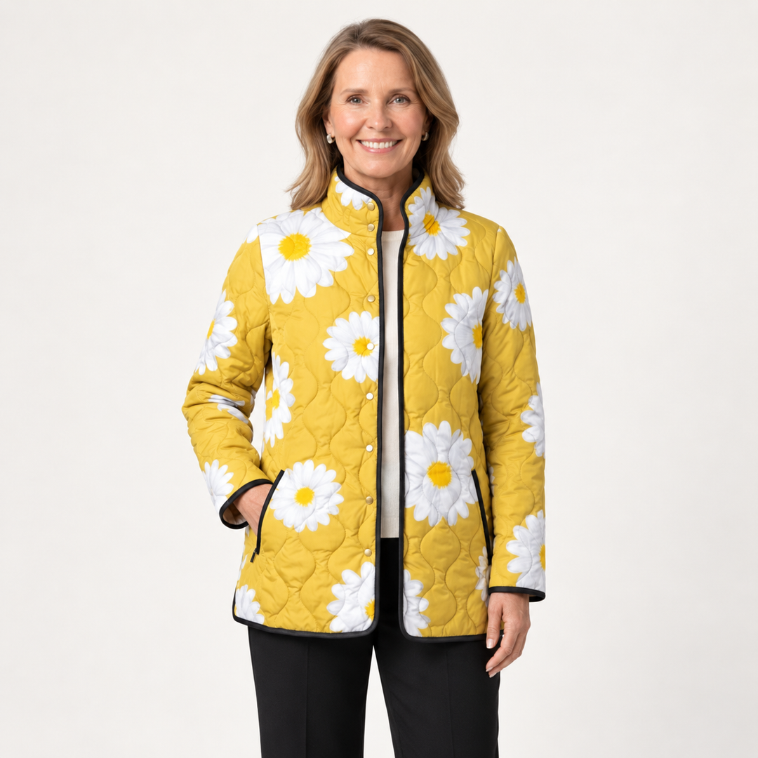 Daphne daisy quilted jacket on a mature model