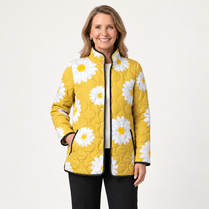 Daphne daisy quilted jacket on a mature model