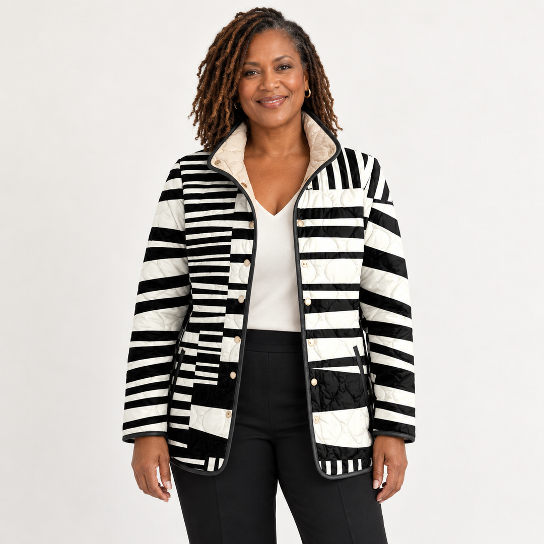 Georgina Graphic Stripe Quilted Jacket on a mature model