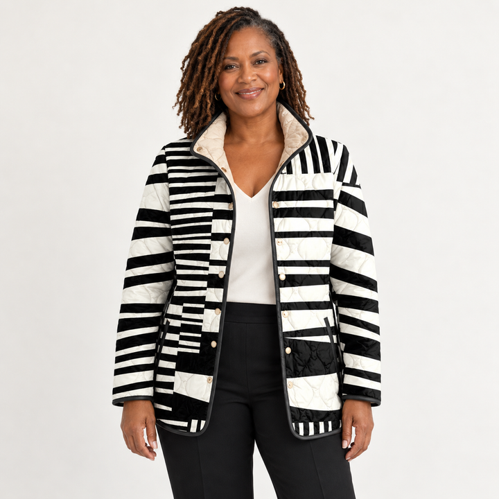 Georgina Graphic Stripe Quilted Jacket on a mature model