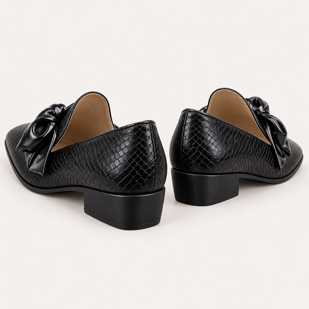 Elena black bow shoes rear view