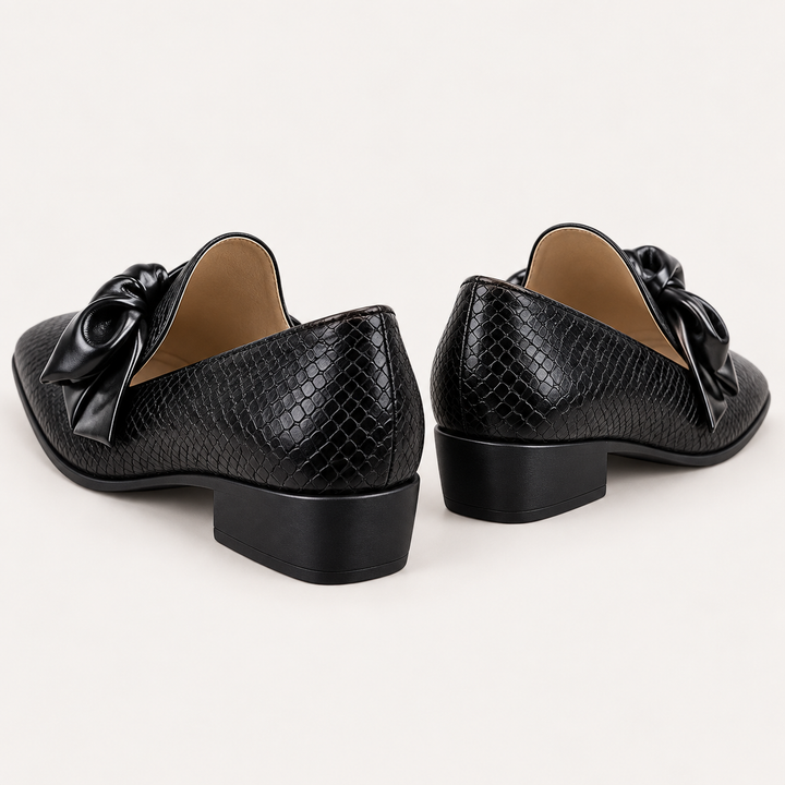 Elena black bow shoes rear view