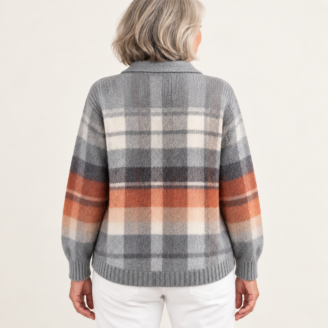ELIRA checked blouse — inferred back view on mature model