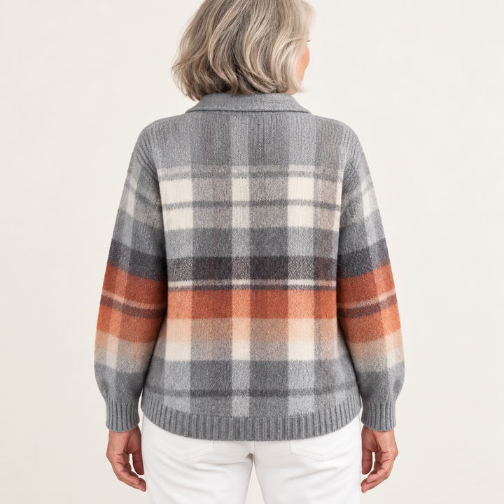 ELIRA checked blouse — inferred back view on mature model
