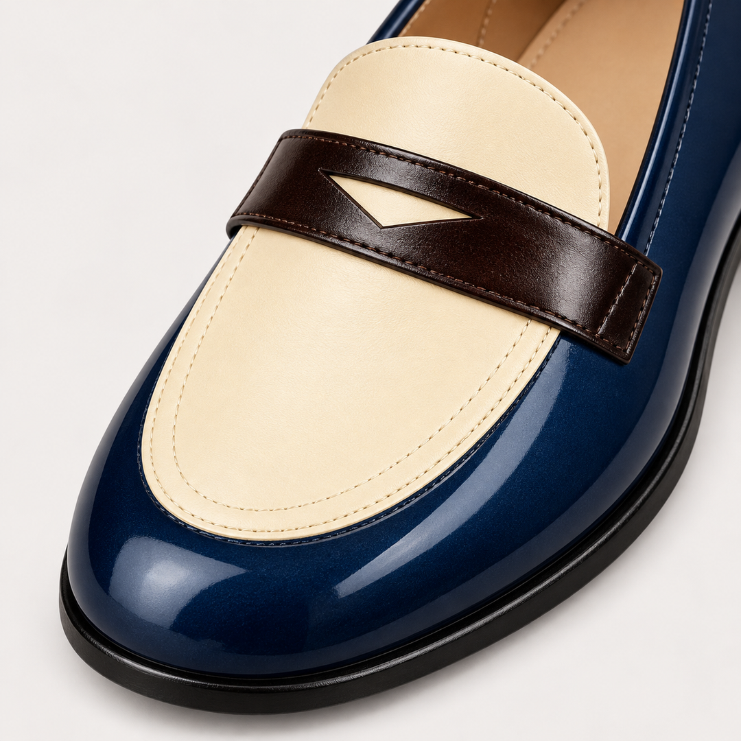 Elisa two-tone loafer, colour and stitching detail