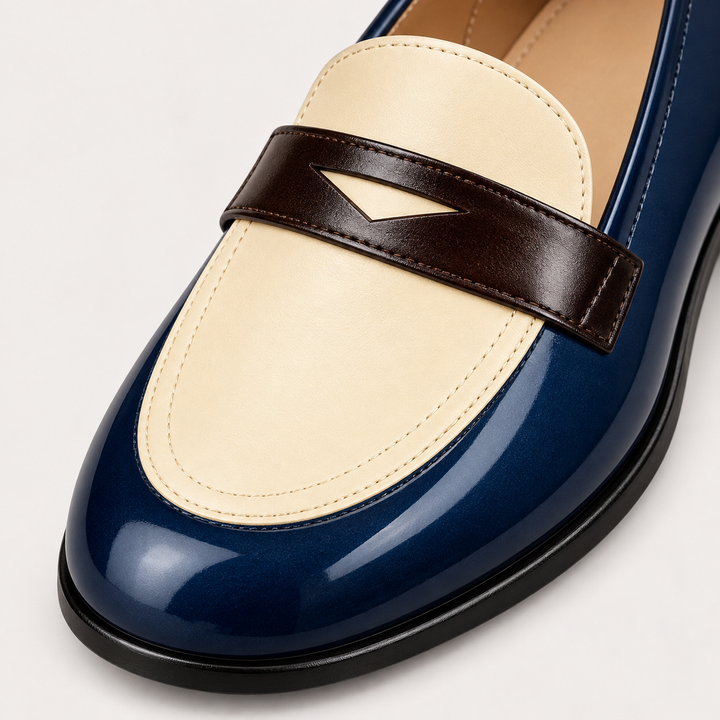 Elisa two-tone loafer, colour and stitching detail