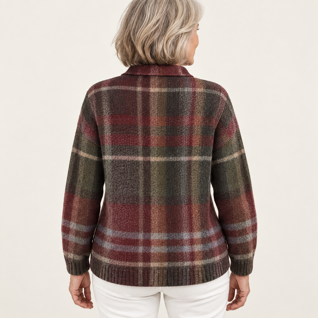 EMELYN checked blouse — inferred back view on mature model