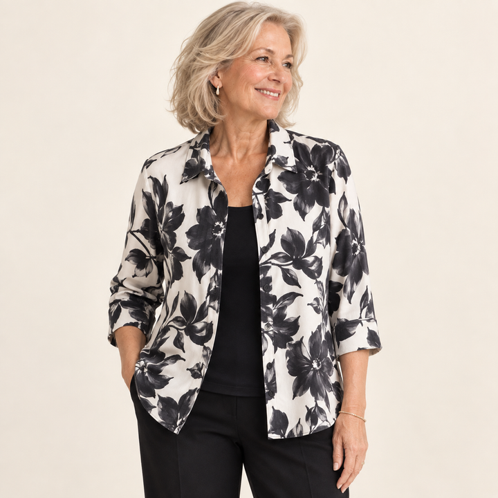 Eugenia Monochrome Floral Blouse front view