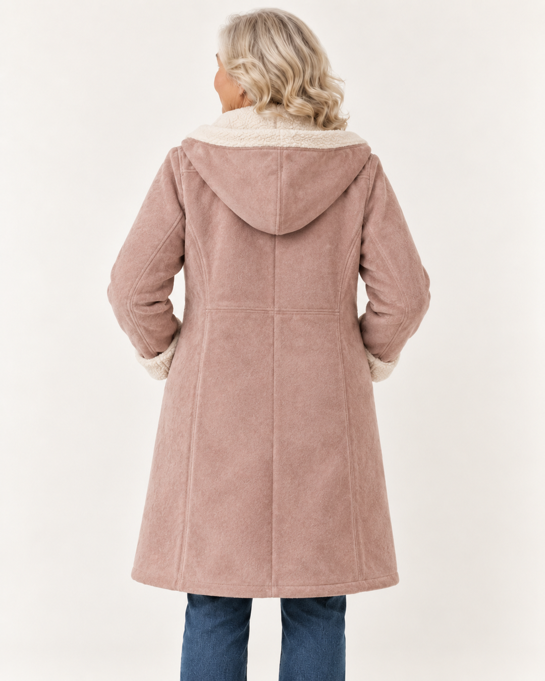 Women's Faux Suede Hooded Coat – Warm Lined — senior model — clean front