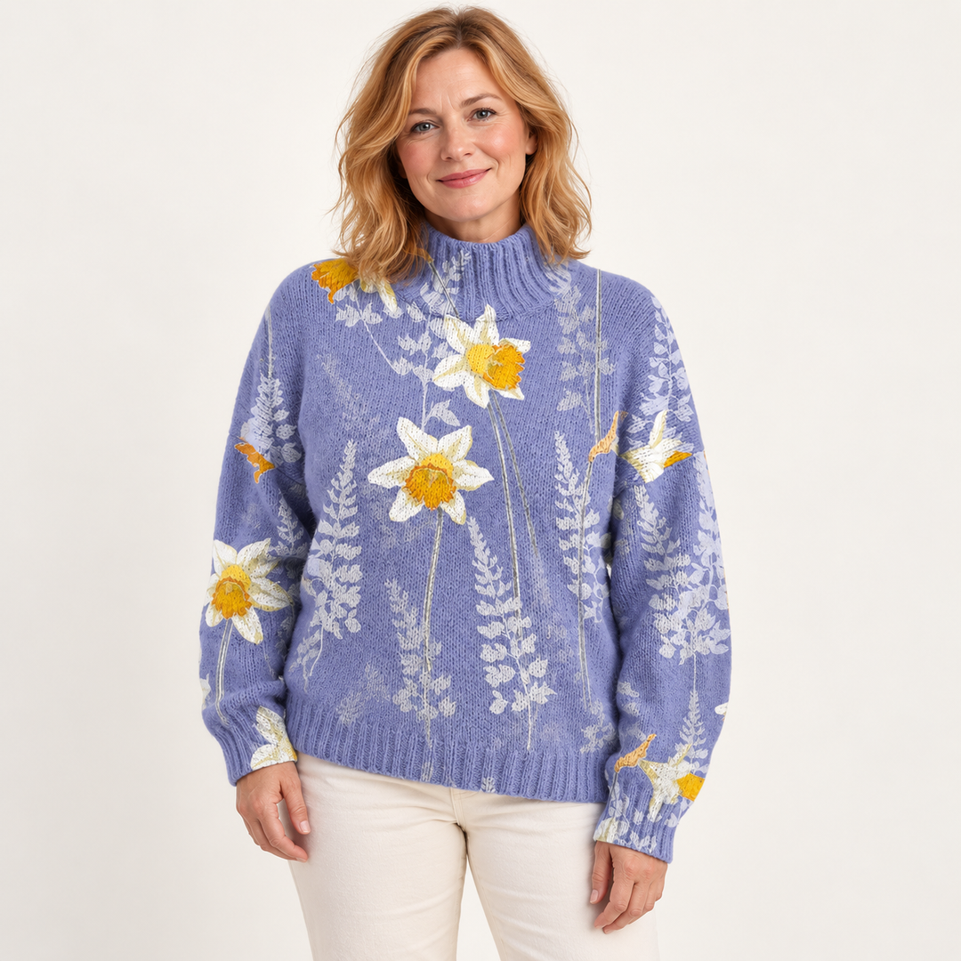 Philippa artistic knit jumper on a mature model