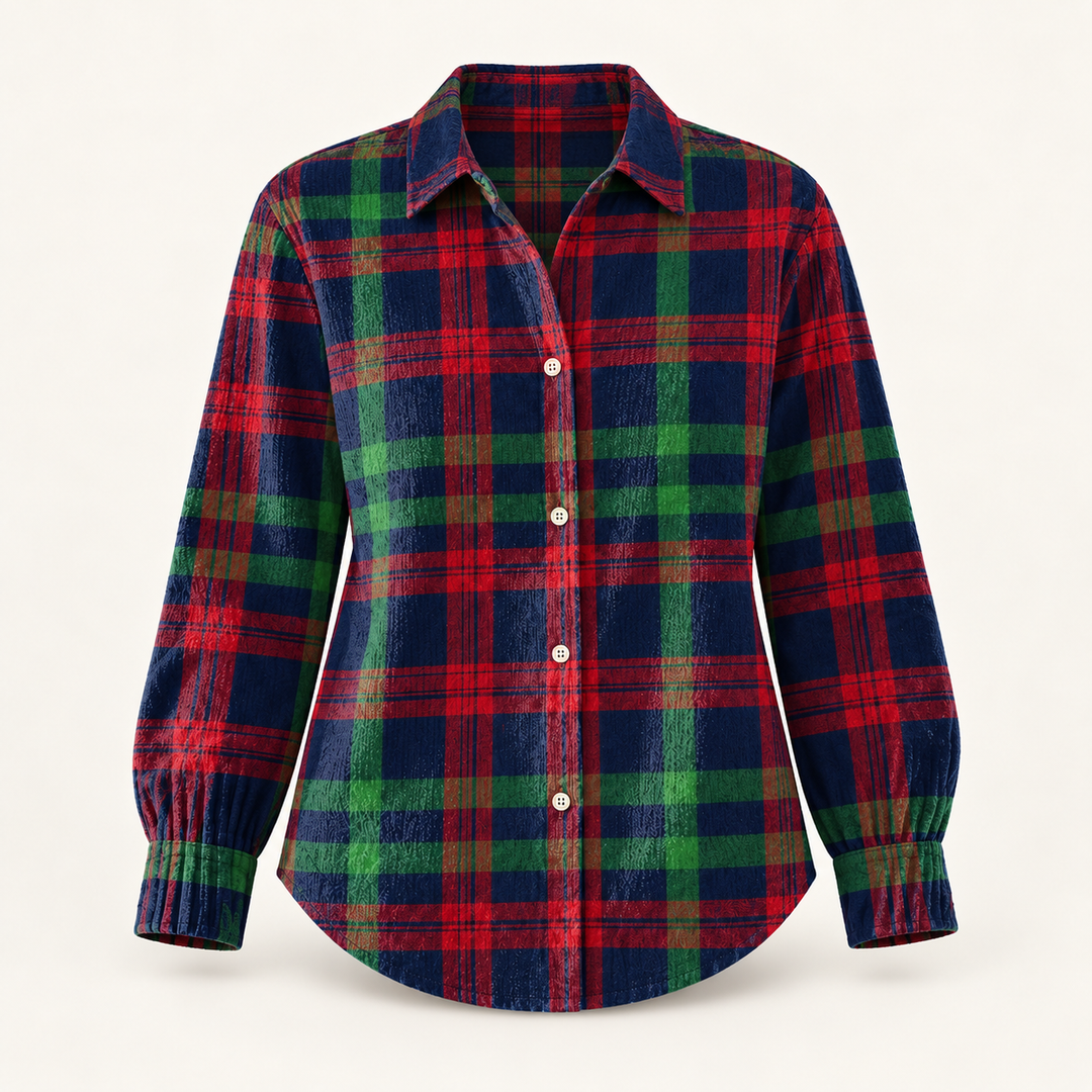 GUNELLE checked shirt isolated product view on a clean warm off-white background