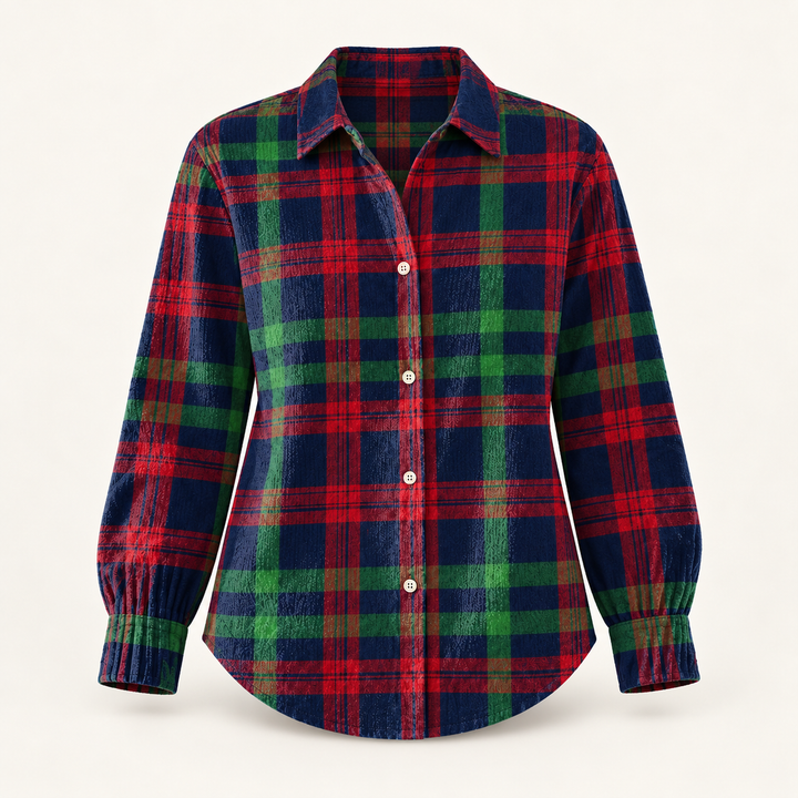 GUNELLE checked shirt isolated product view on a clean warm off-white background