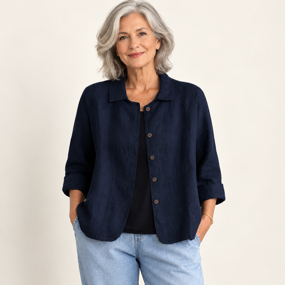 Gwendolyn Navy Blouse front view