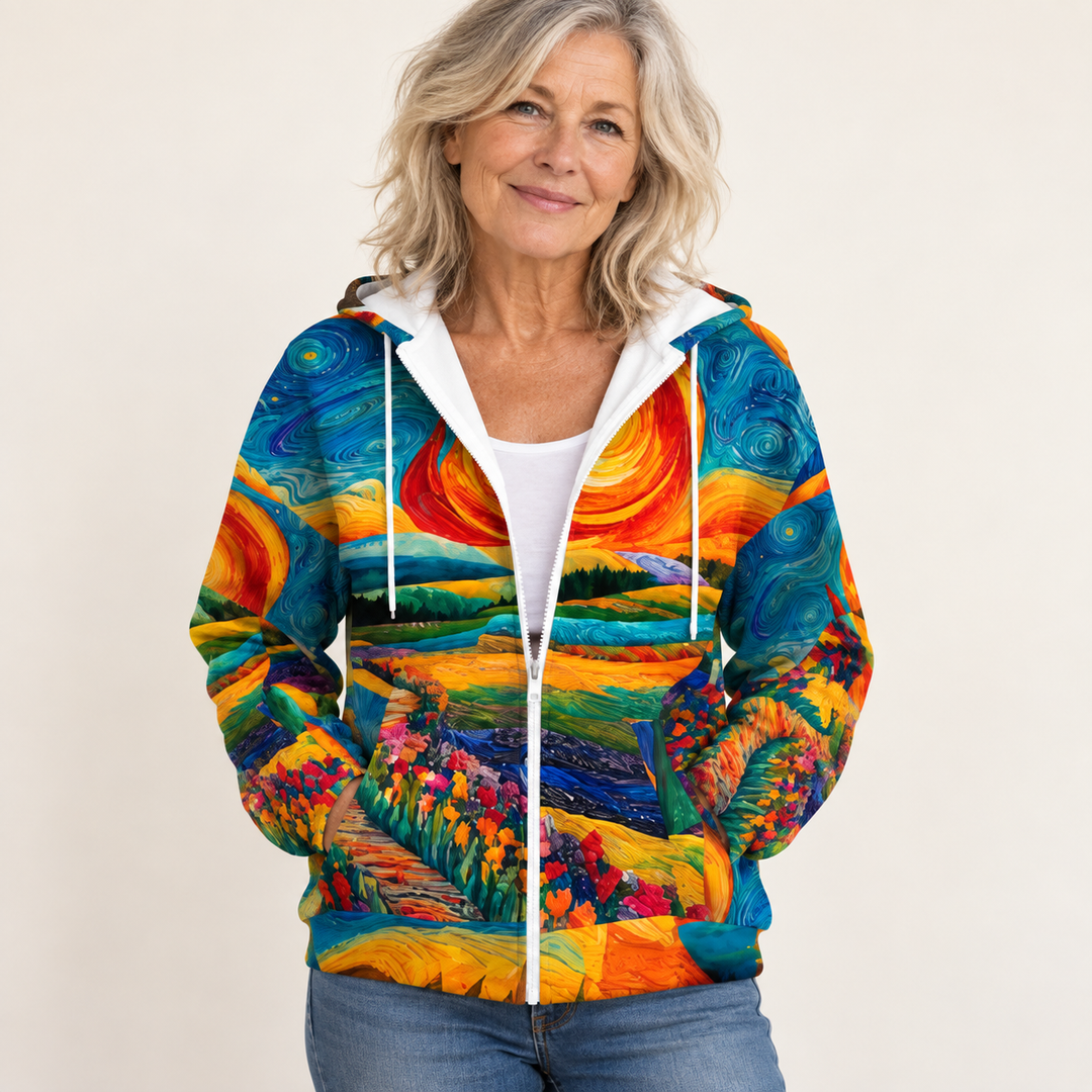 Halcyra Sunburst Zip Hoodie front view